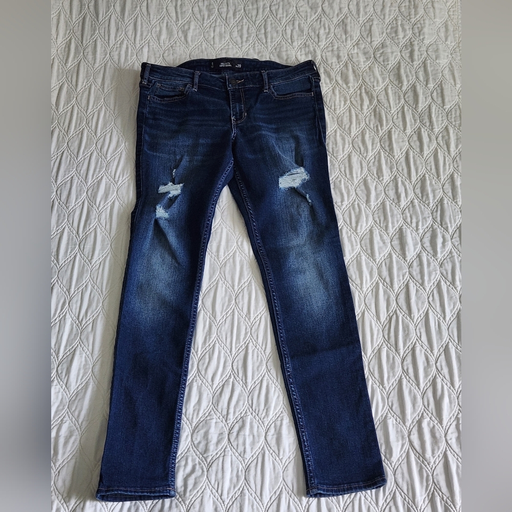 Hollister Blue Skinny Jeans with Distressed Details